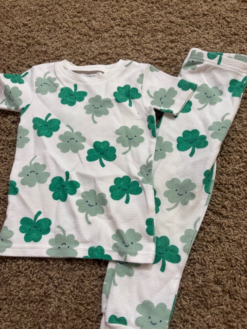 Carter's White Pajama Set with Green Shamrock Print